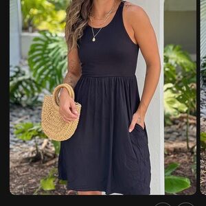 Black racerback short dress with pockets